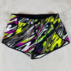 Fabletics Shorts Womens Medium Black Neon Splash 2in Running Gym Workout Walking